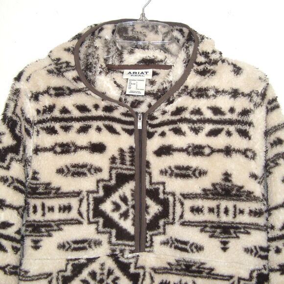 Ariat REAL Berber 1/2 Zip Southwest Aztec Print Hooded Sweatshirt Women's Size L - Picture 9 of 11